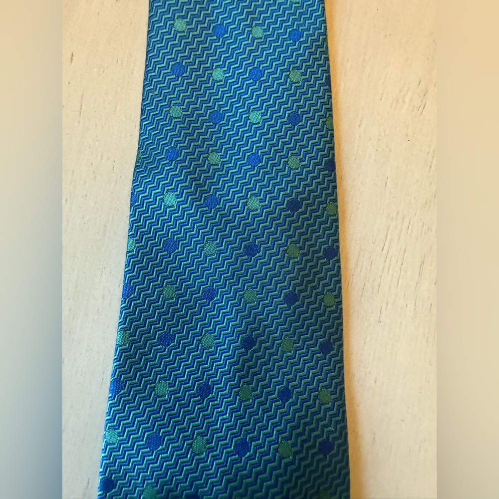 Vintage Paul Stuart 100% Silk Necktie Made in Italy Blue/Green Geometric Pattern
